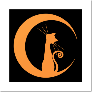 Cat and Moon Posters and Art